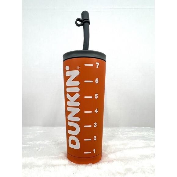 Dunkin’ Donuts Winter Warrior 20oz Orange  Tumbler & Straw Asobu V-Insulated VG - Picture 1 of 4